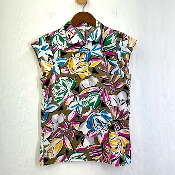 Christian Dior Sport -Colorful Floral Pattern Cutout 3 Button Short Sleeve Top S - Picture 9 of 13